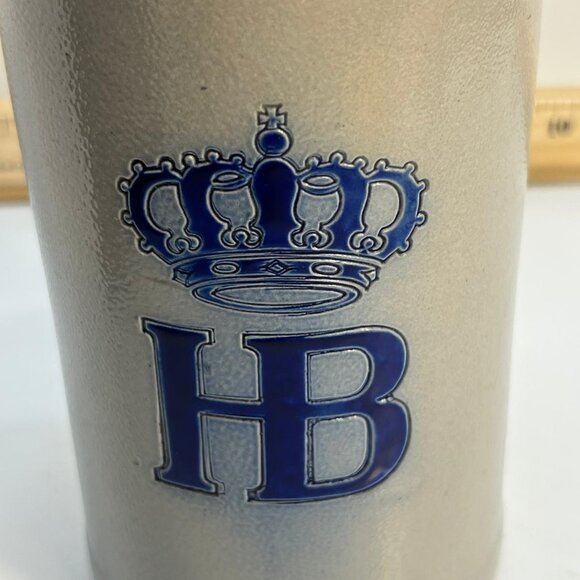 HB Hofbrauhaus Munich 1L German Beer Stein Gray Blue Stoneware Mug Ceramic - Picture 3 of 5
